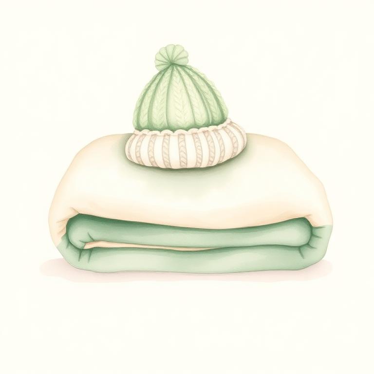 Folded blanket with a knit hat